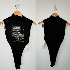 Bingo High Neck Car Print Women’s Black Bodysuit